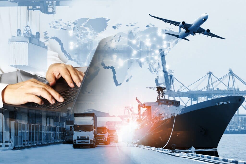 Shipping and cargo scene depicting logistics and trade